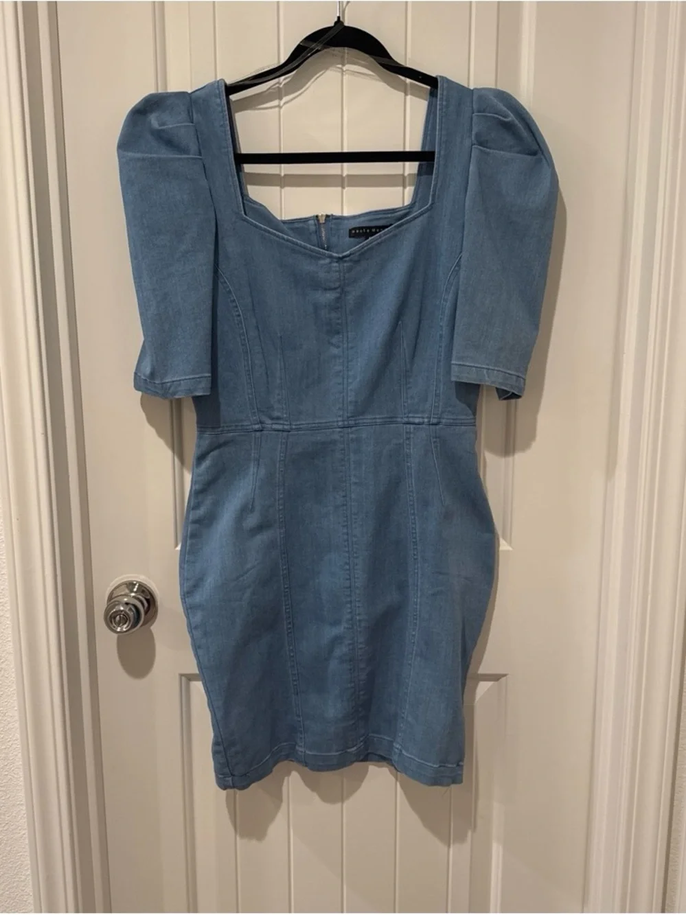 haute monde denim dress Haute Monde | Dresses | Haute Monde Light Blue Denim Puffsleeve Square Neck  Mini Dress